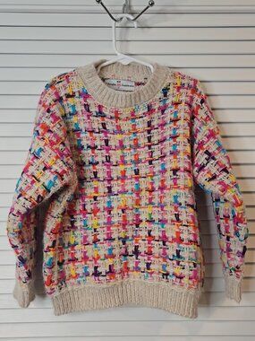 Fun Kids’ Sweater by Adorable Sweetness with a Colorful Woven-Style Knit pattern